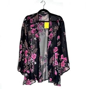 Citron Silk Blend Mesh Velour Appliqué Kimono 2X
